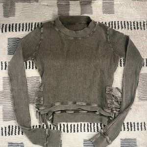FP One Waffle Thermal Side Tie Crop Top Long Sleeve - Olive Green